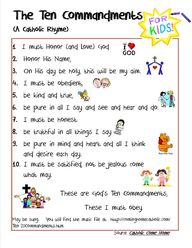 10 Commandments For Kids Printable