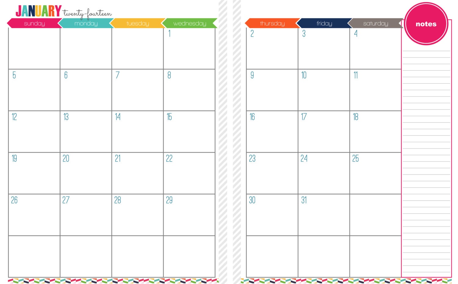 12 Month Calendar 2014 Template