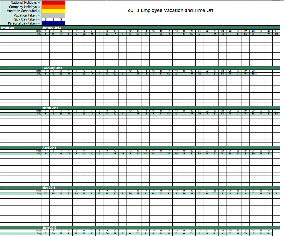 2013 Monthly Calendar Template Excel