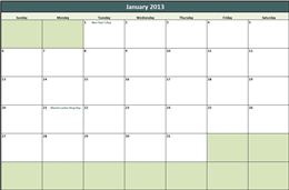 2013 Monthly Calendar Template Excel