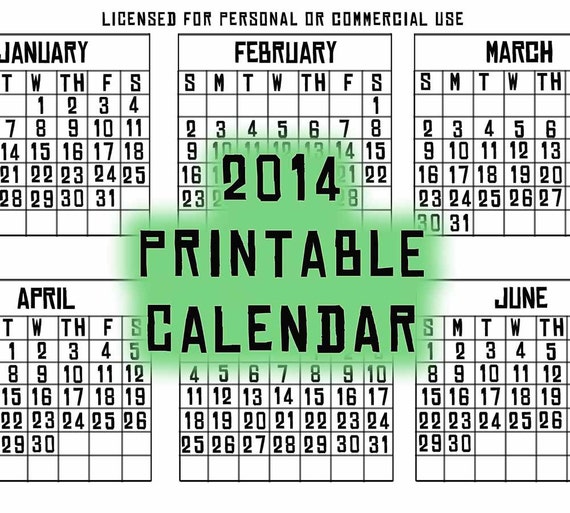 2014 Calendar Template Printable