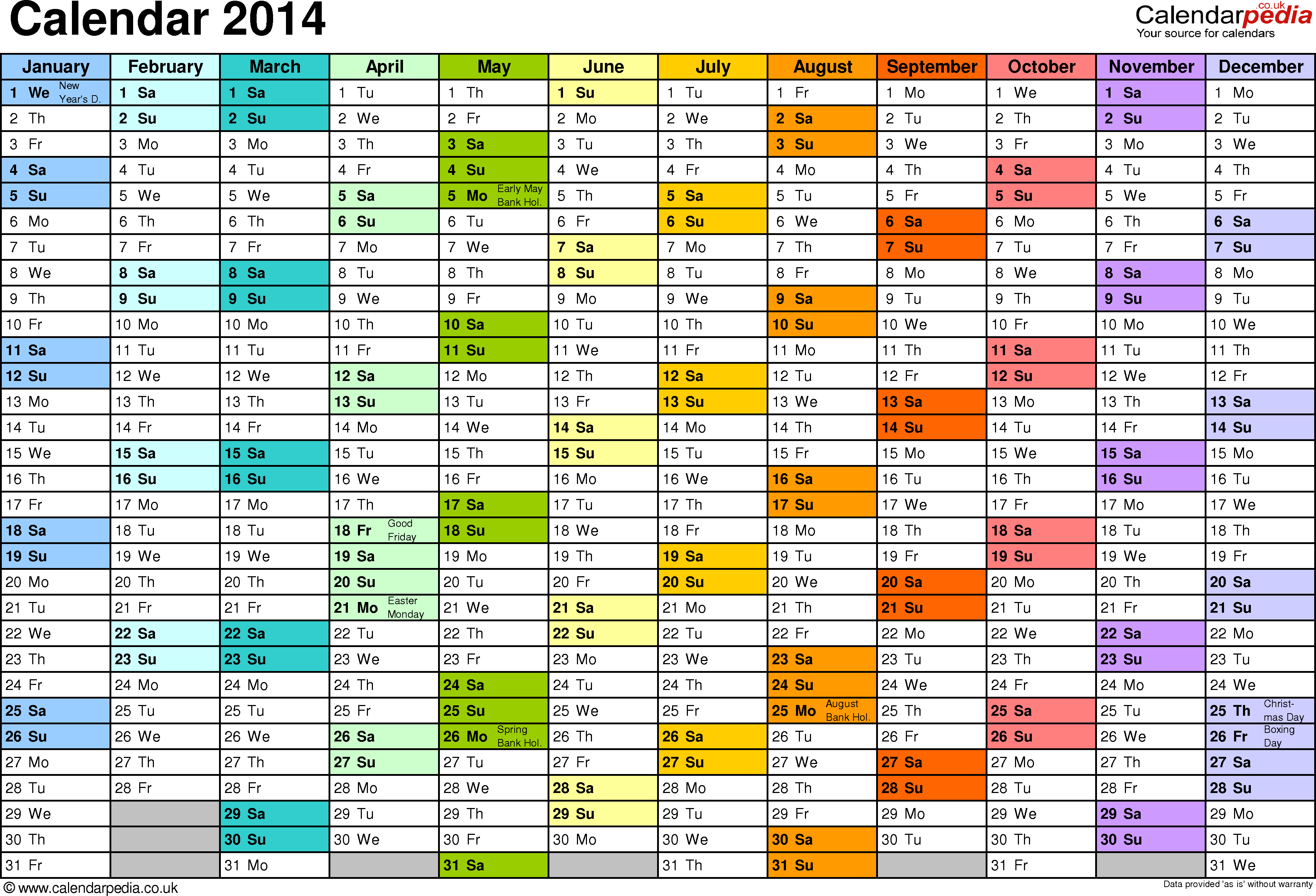 2014 Calendar Template Printable