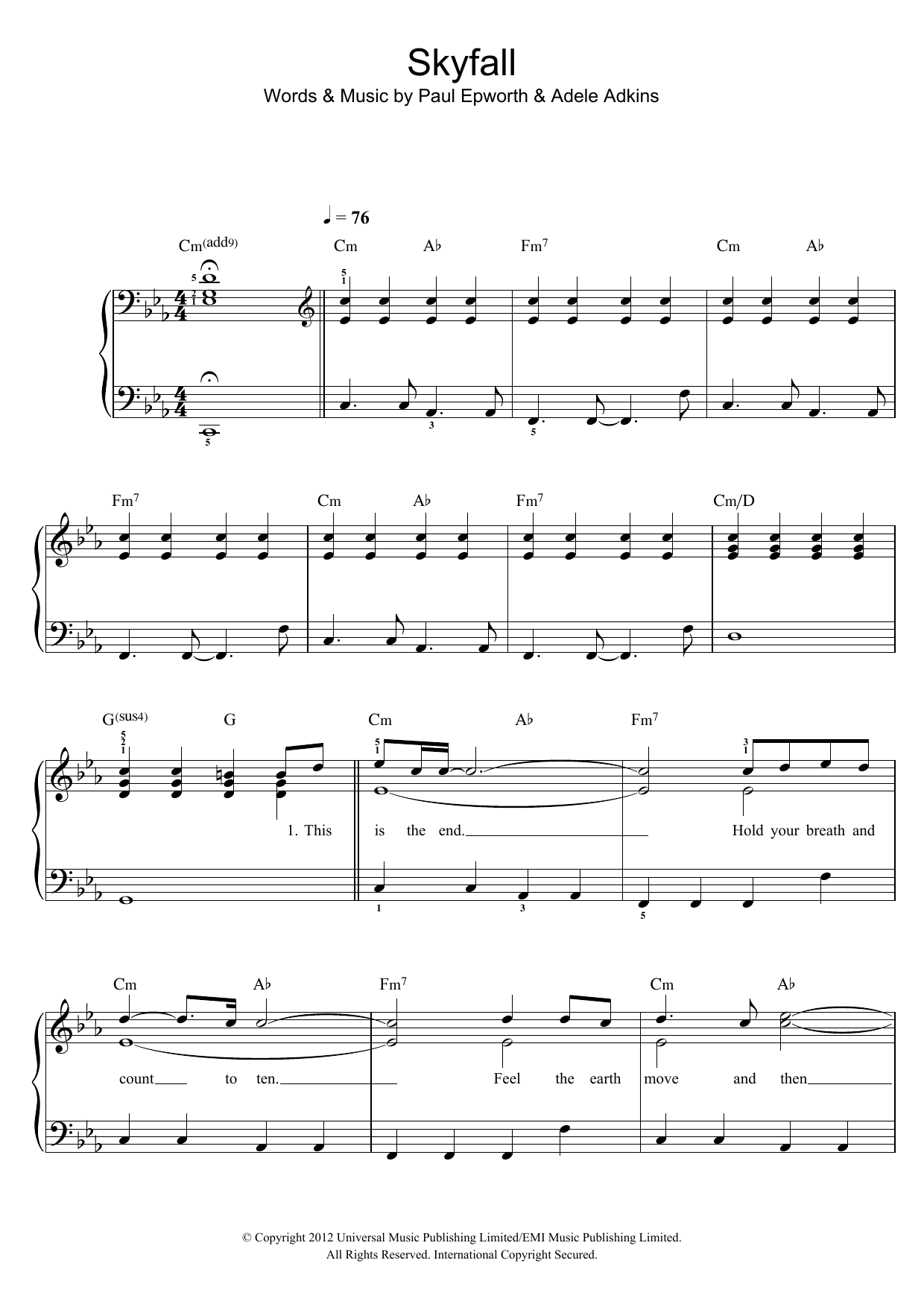 Adele Skyfall Piano Sheet