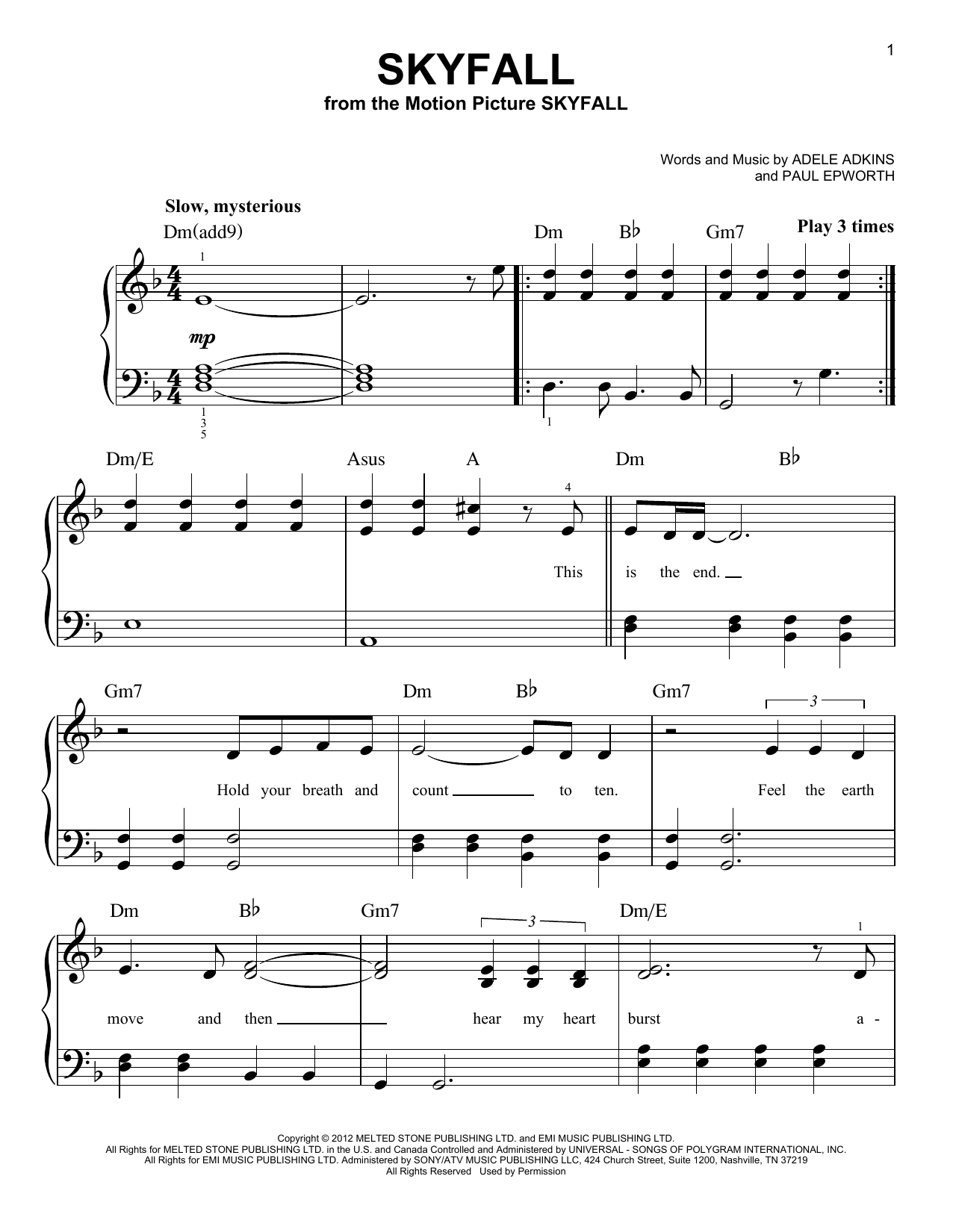 Adele Skyfall Piano Sheet Music Easy