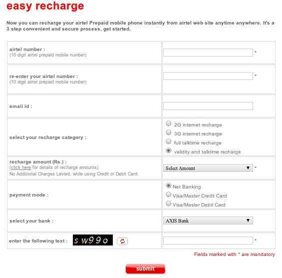 Airtel Money Recharge By Credit Card