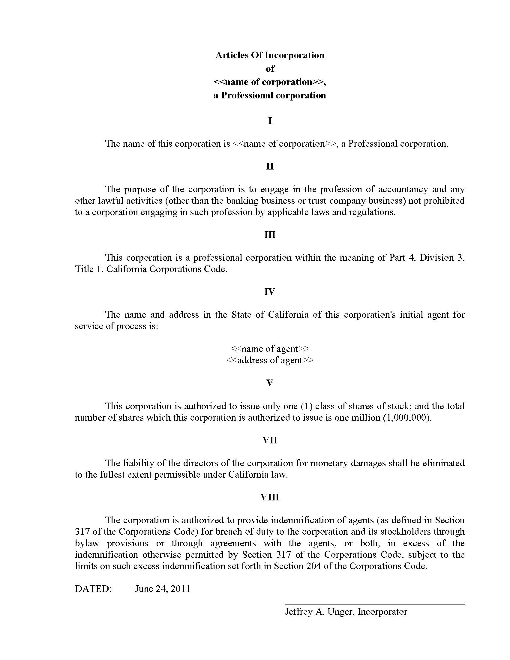 Articles Of Incorporation Texas