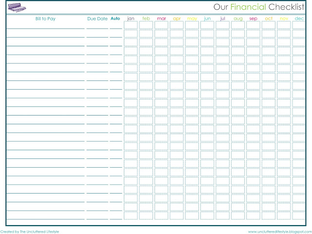 Bill Calendar Template Printable