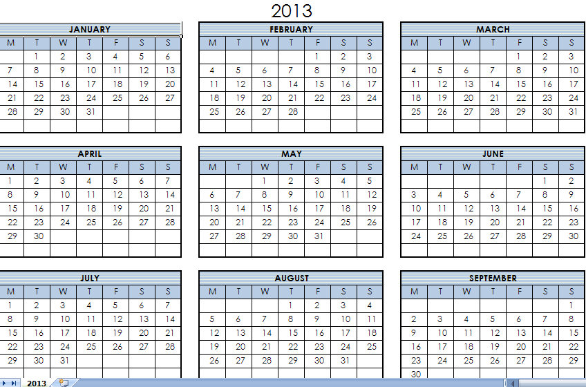 Calendar 2012 2013 Printable