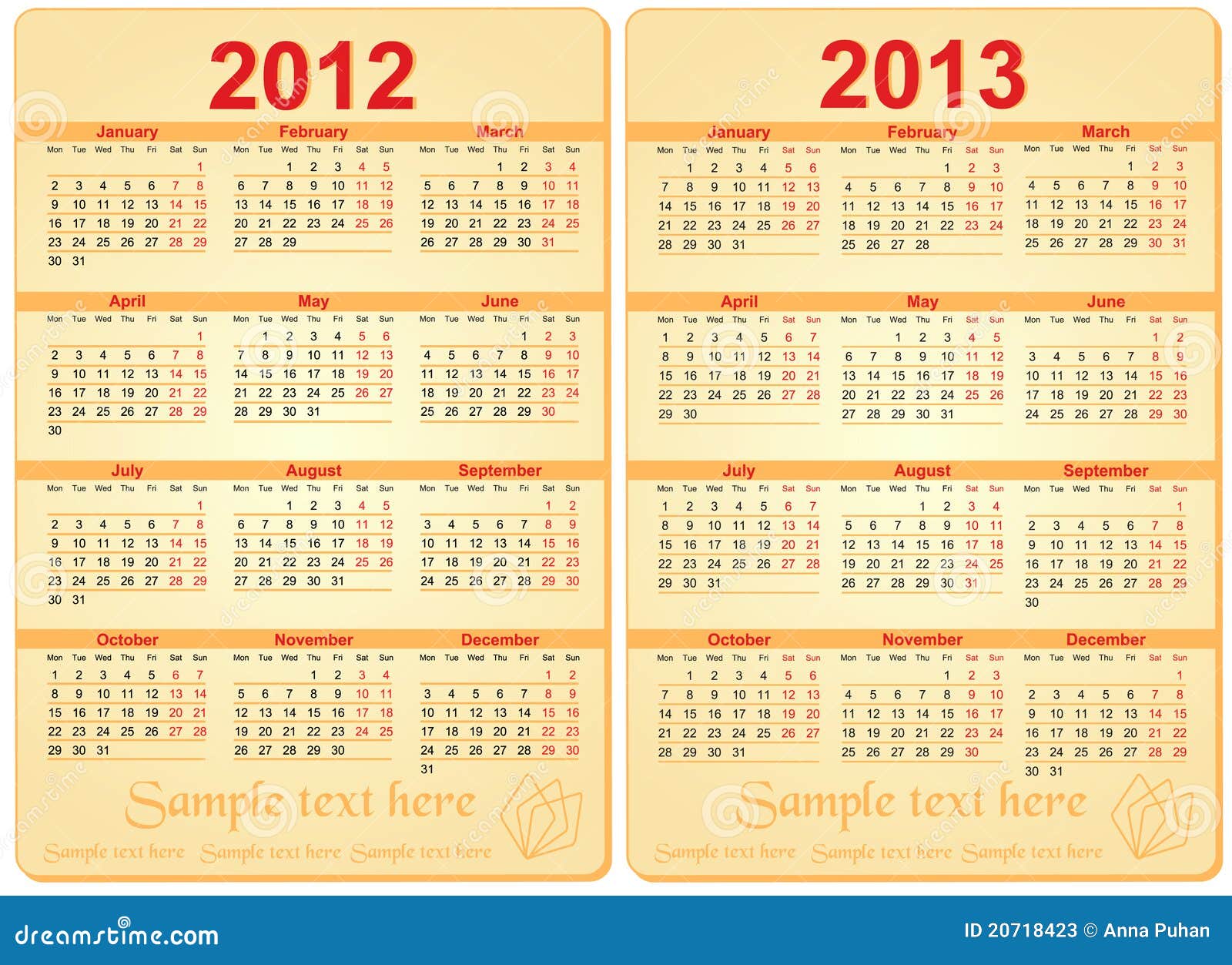 Calendar 2012 And 2013