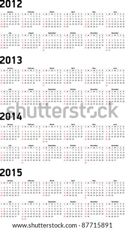 Calendar 2012 And 2013 And 2014