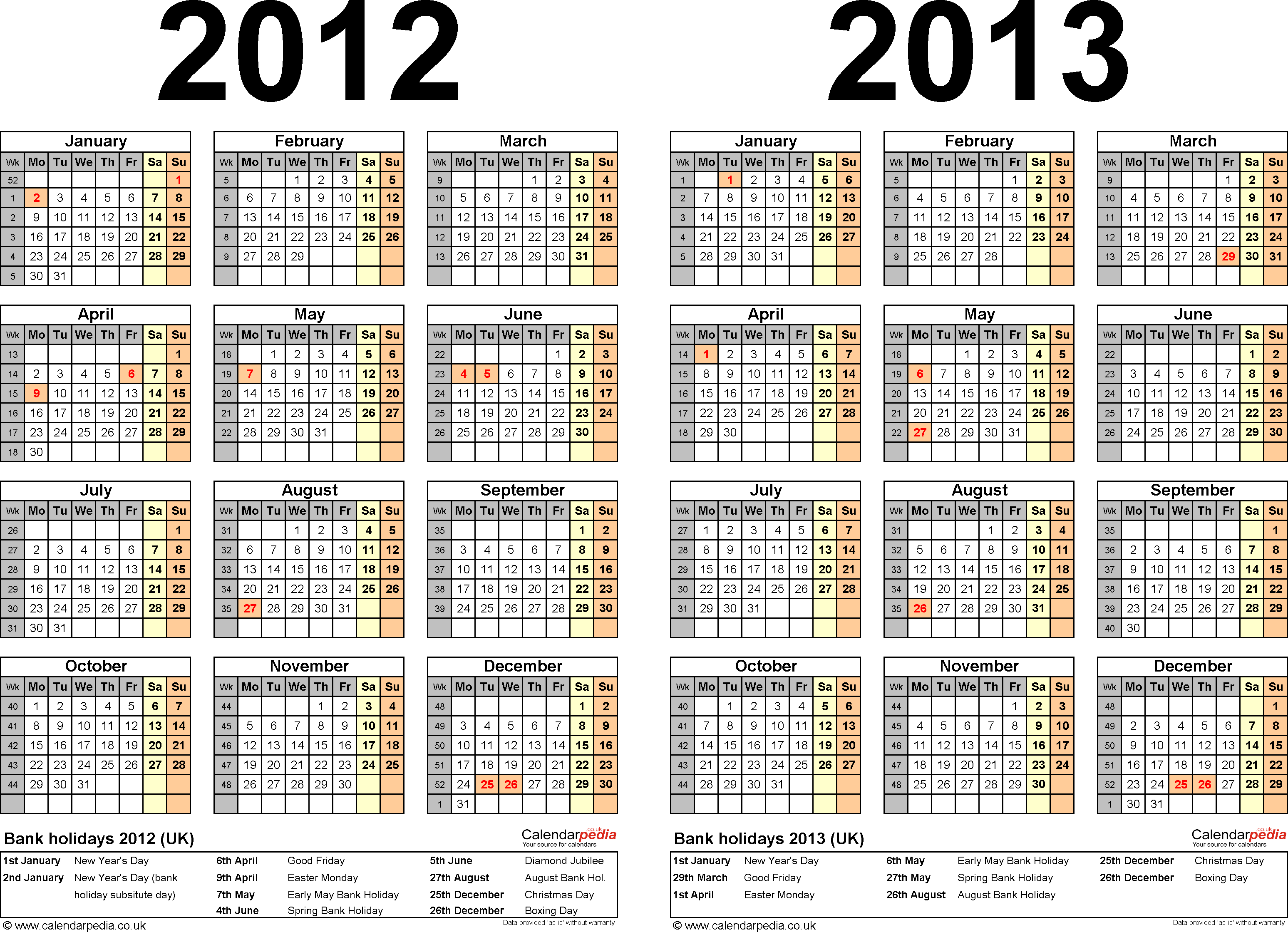 Calendar 2012 And 2013 And 2014