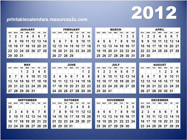 Calendar 2012 Printable