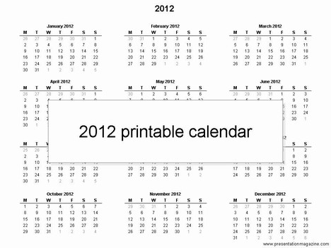 Calendar 2012 Printable