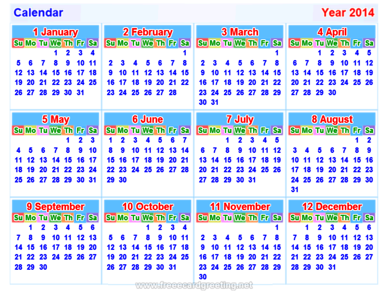 Calendar 2014