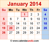 Calendar 2014 January