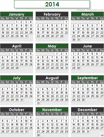 Calendar 2014 Printable