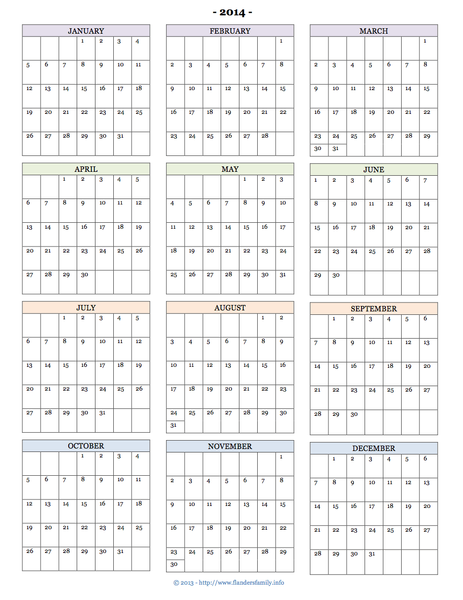 Calendar 2014 Printable Free