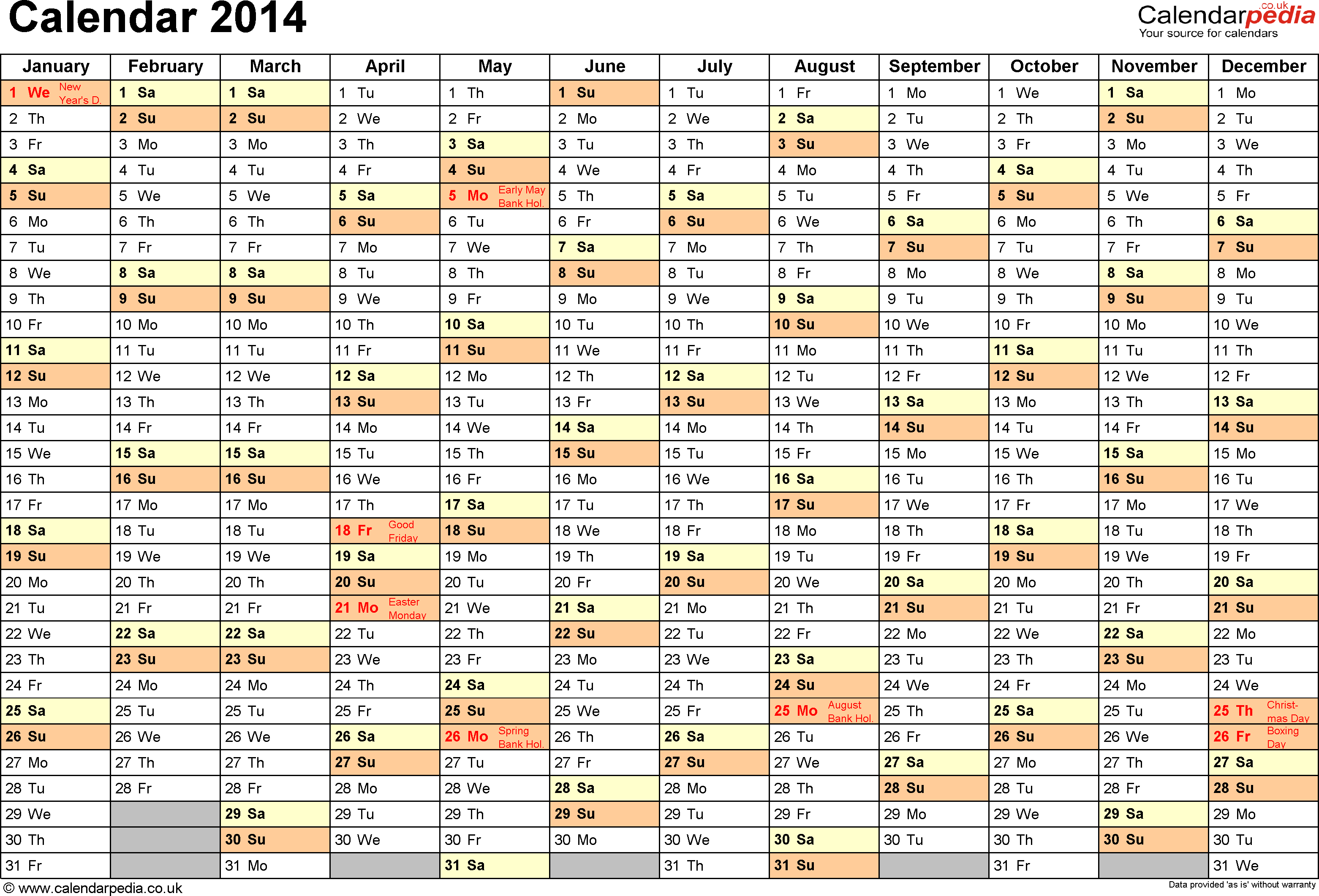 Calendar 2014 Printable With Holidays Malaysia