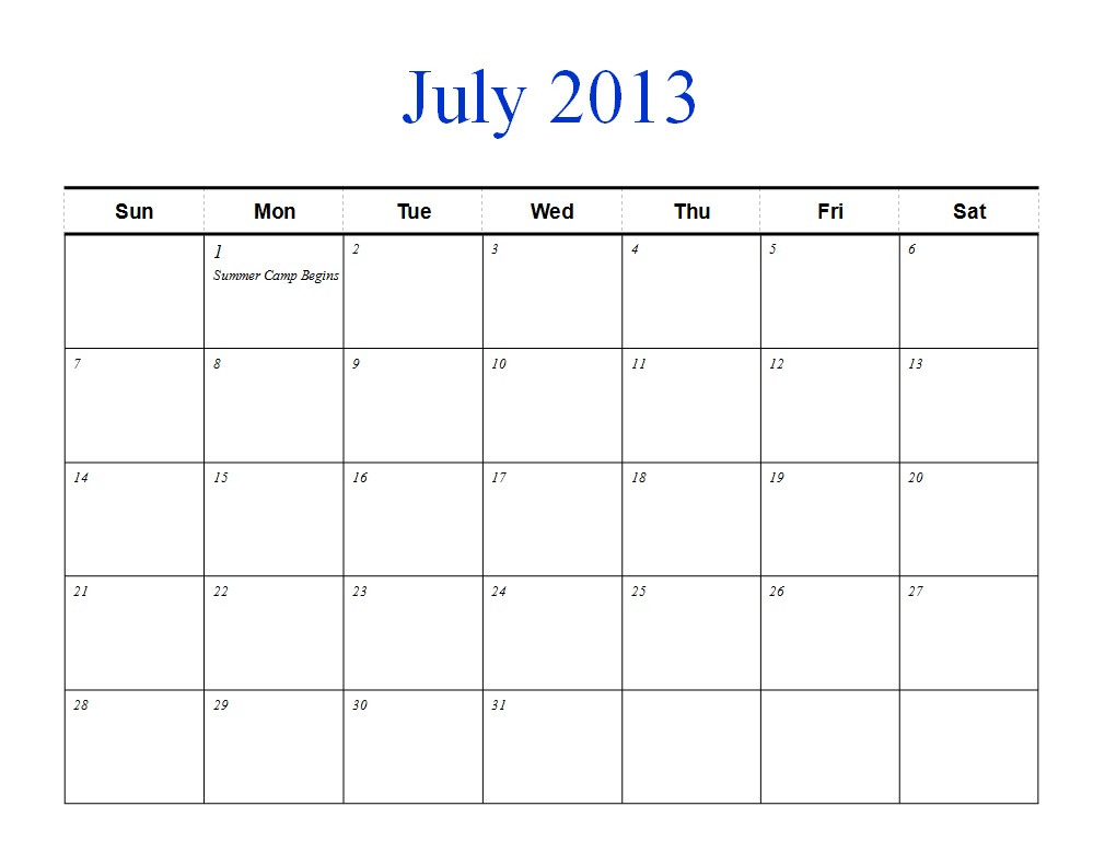 Calendar July 2013