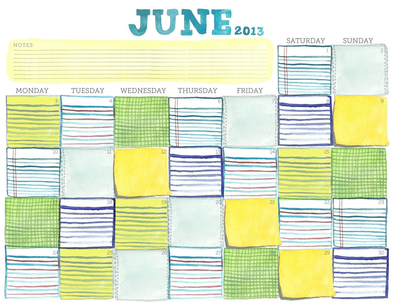 Calendar June 2013 Printable