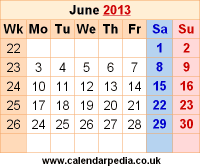 Calendar June 2013 Template