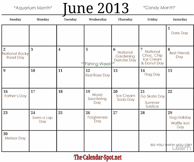 Calendar June 2013 With Holidays