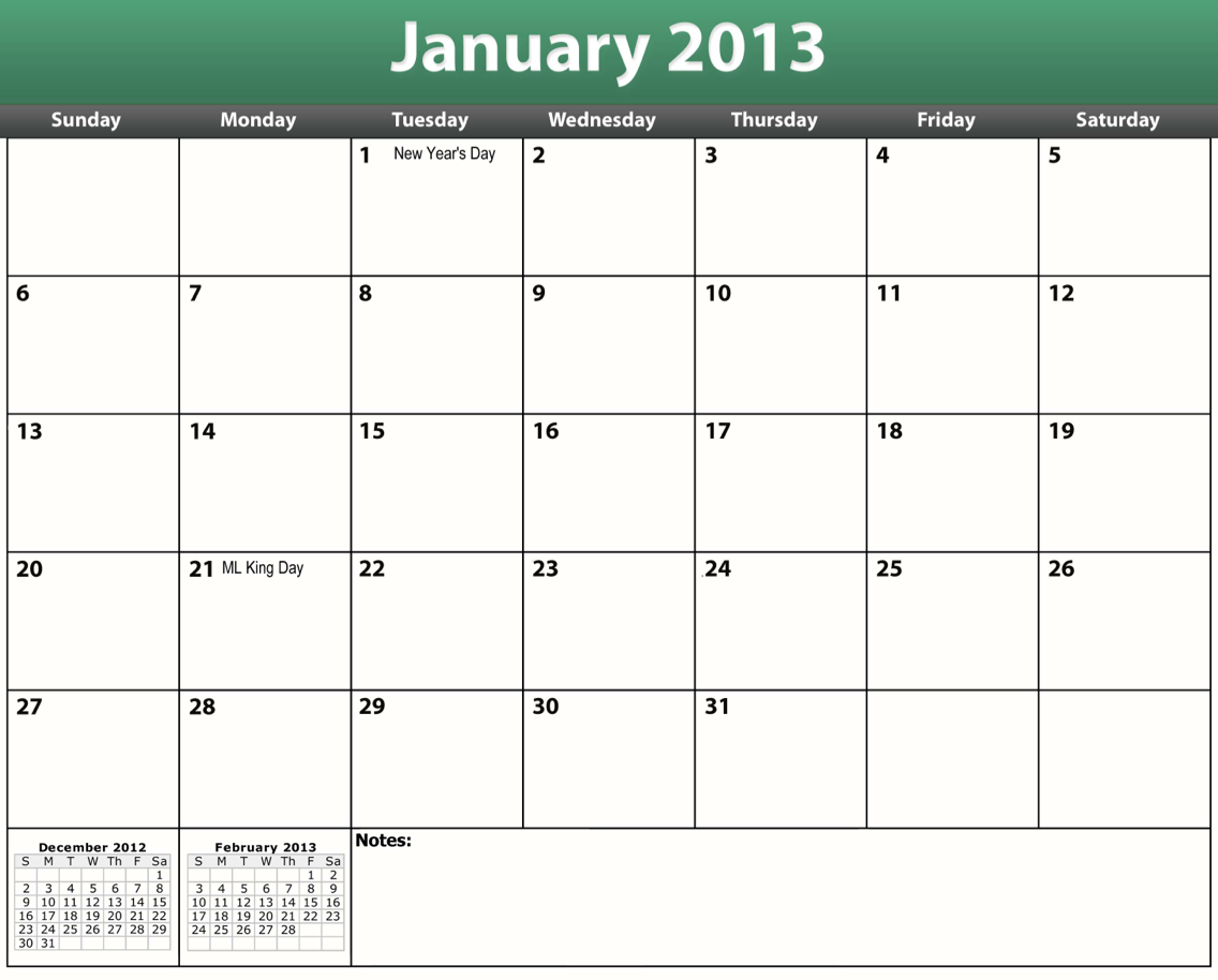 Calendar Template 2013