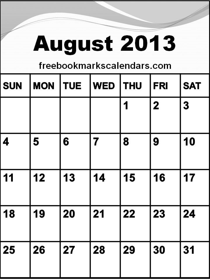 Calendar Template 2013 August