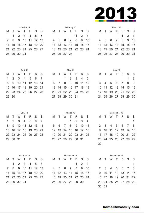 Calendar Template 2013 Free