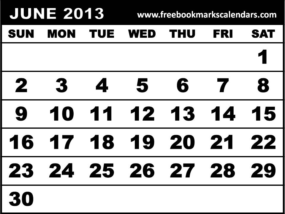 Calendar Template 2013 June