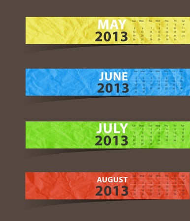 Calendar Template 2013 June July August