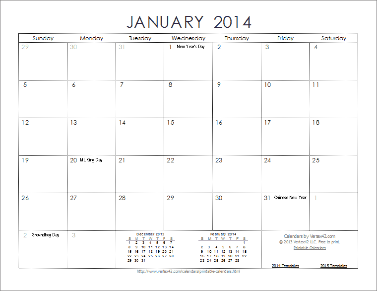 Calendar Template 2014