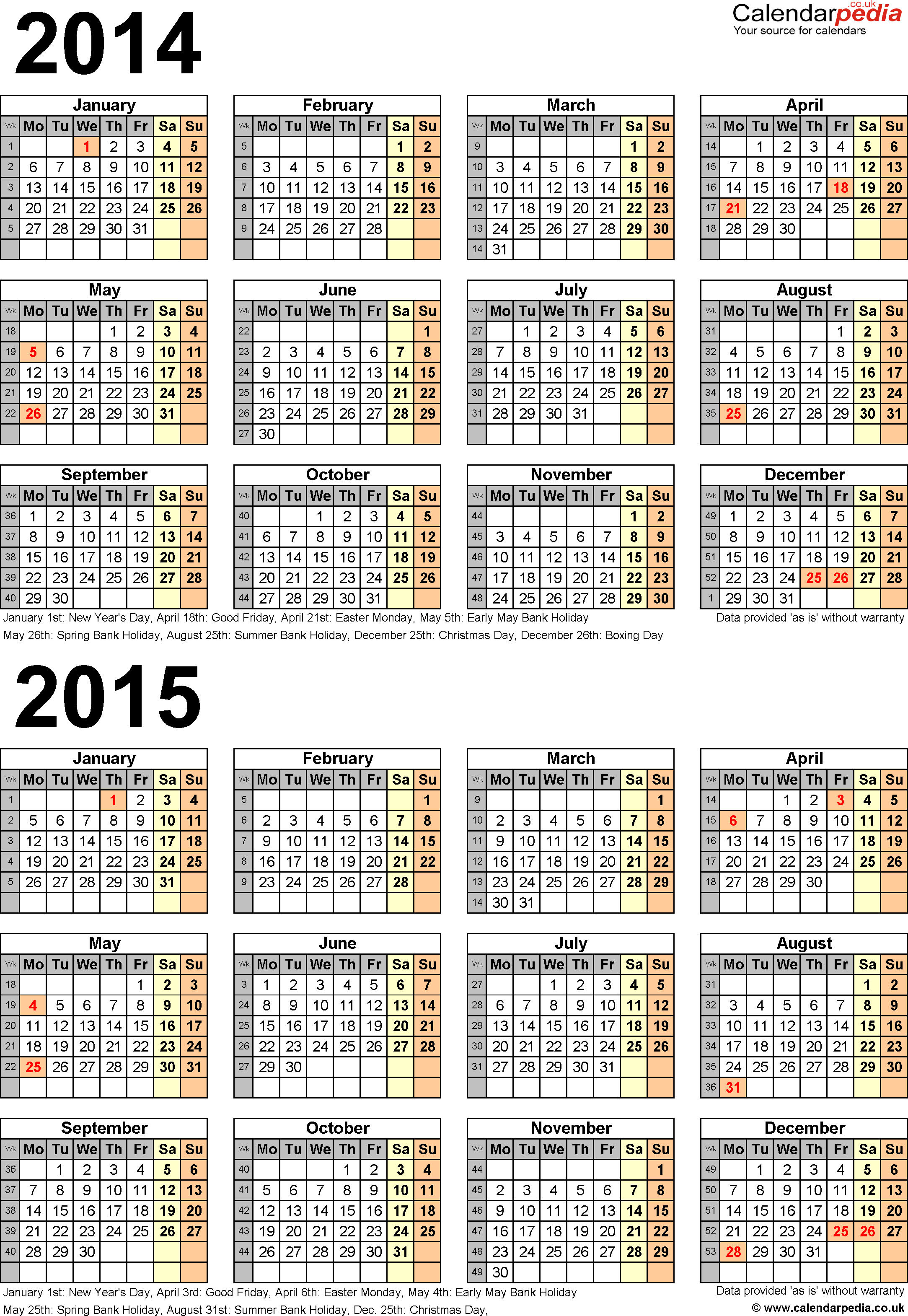 Calendar Template 2014 Excel