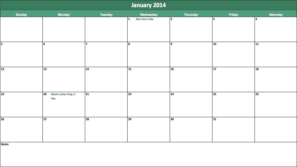 Calendar Template 2014 January