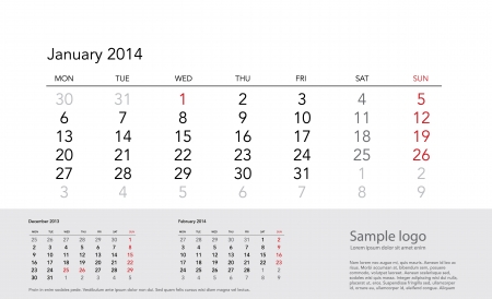 Calendar Template 2014 January