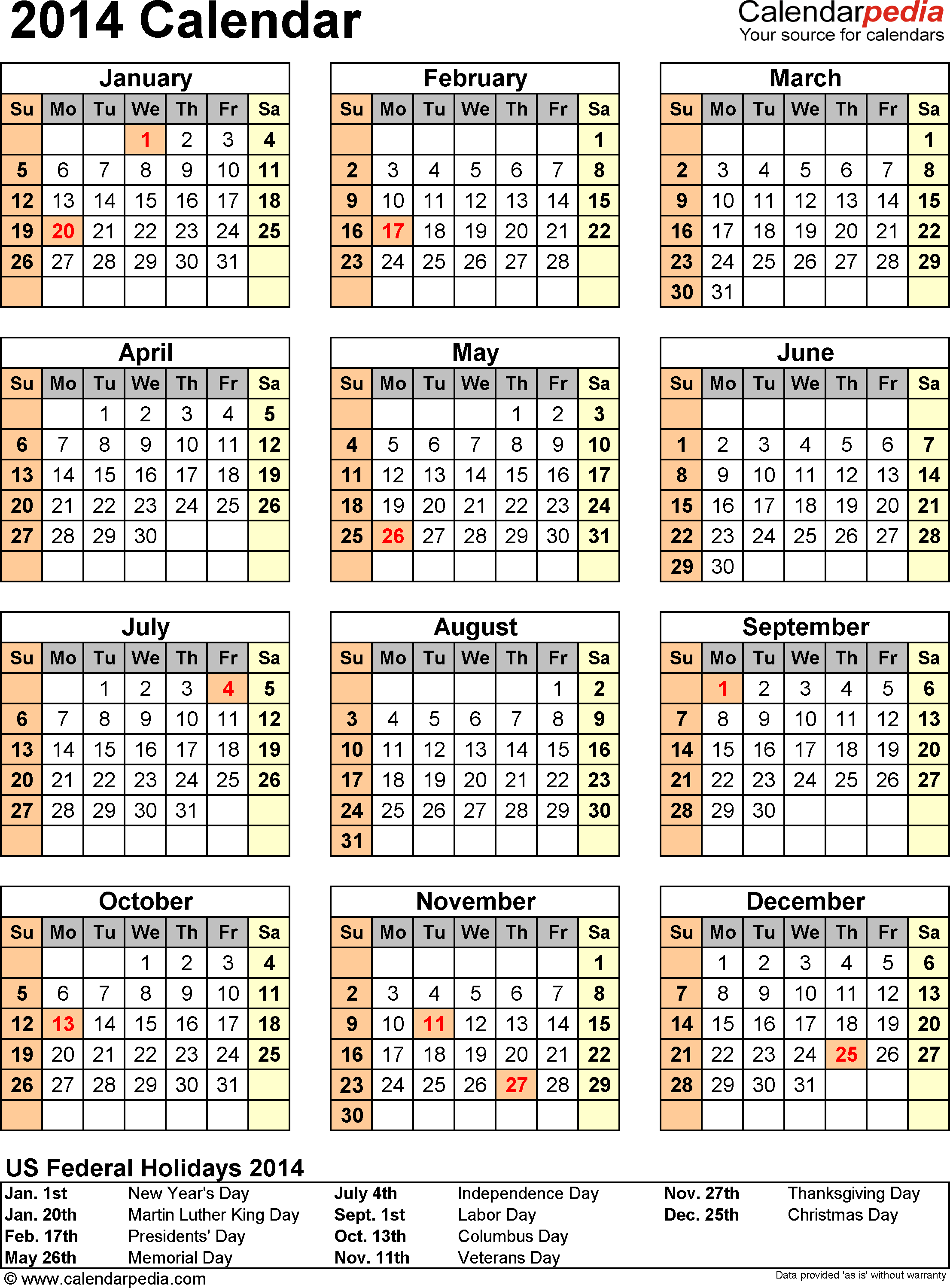 Calendar Template 2014 Word