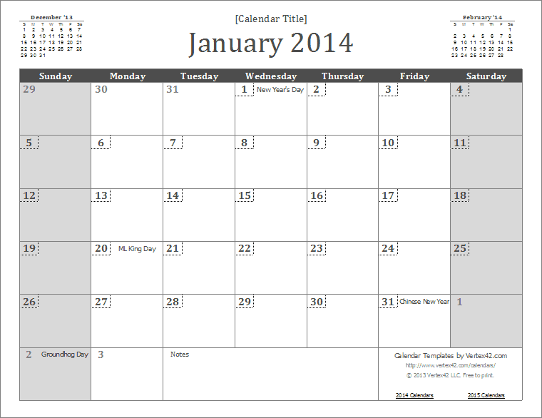 Calendar Template 2014 Word