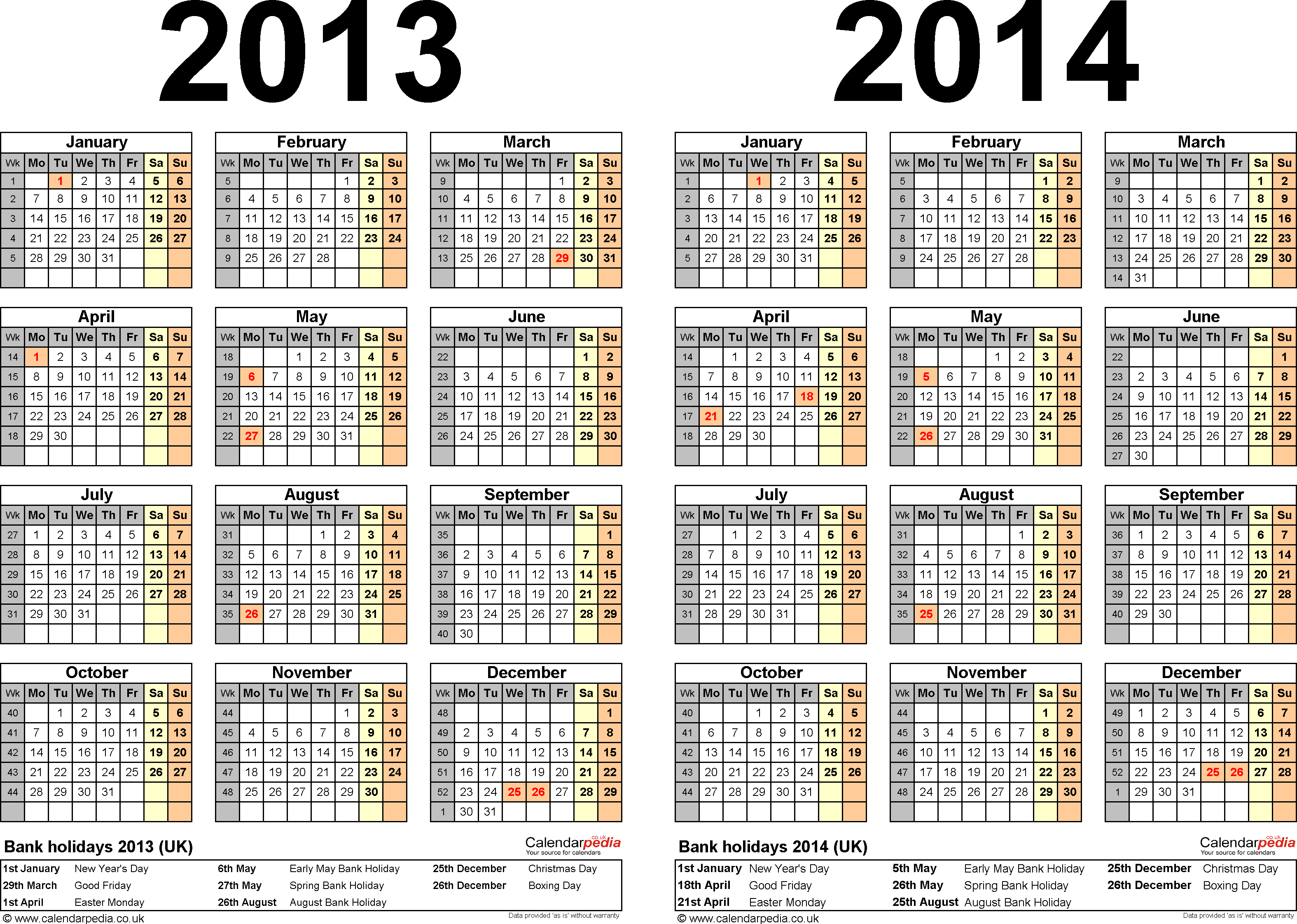 Calendar Template 2014 Yearly