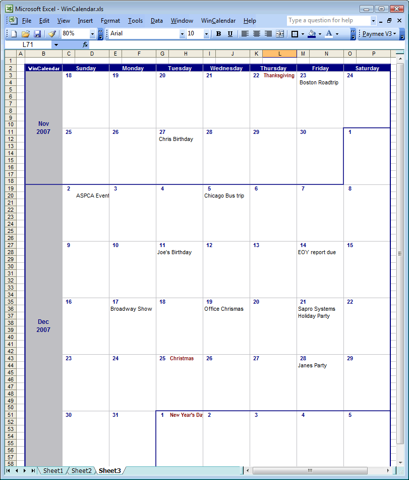 Calendar Template Excel