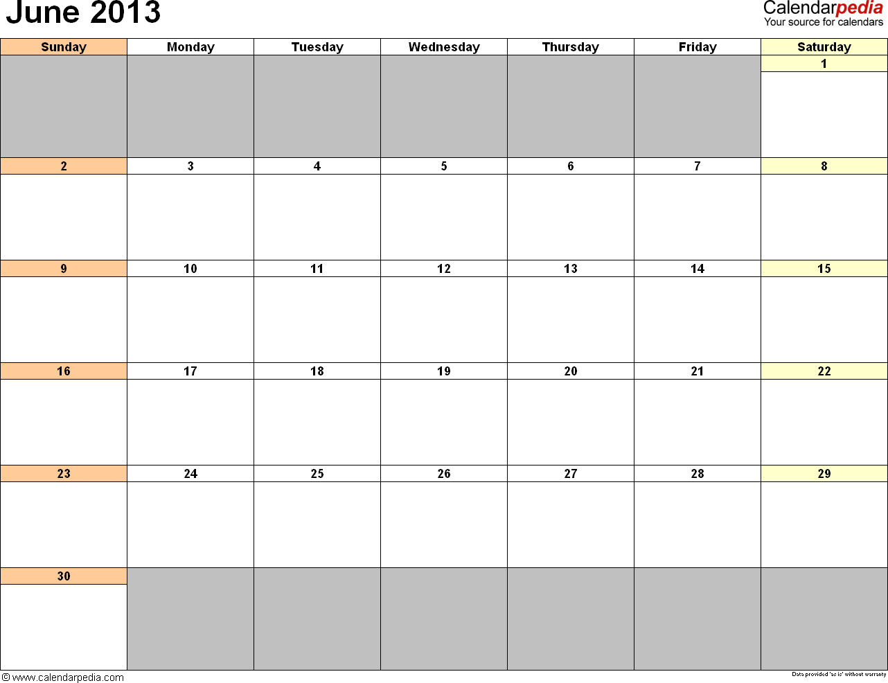 Calendar Template June 2013