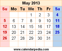 Calendar Template May 2013