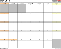 Calendar Template May 2013 Printable