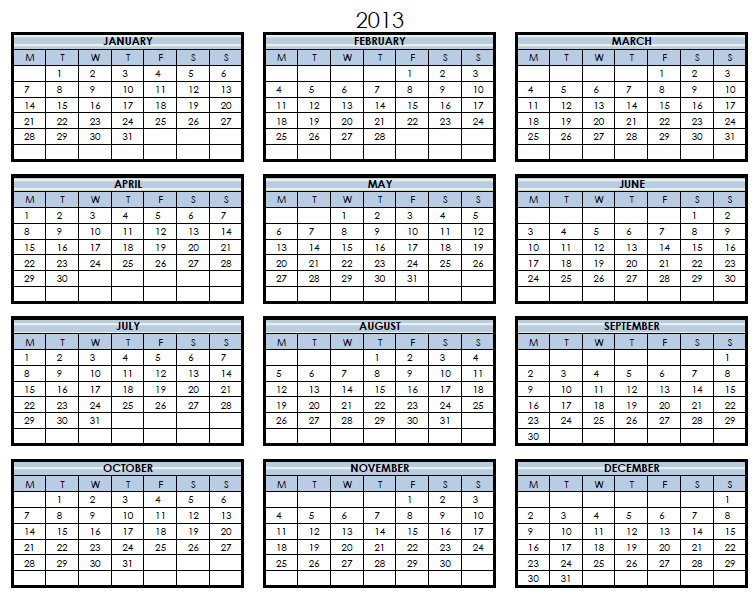 Calendar Template Printable 2013