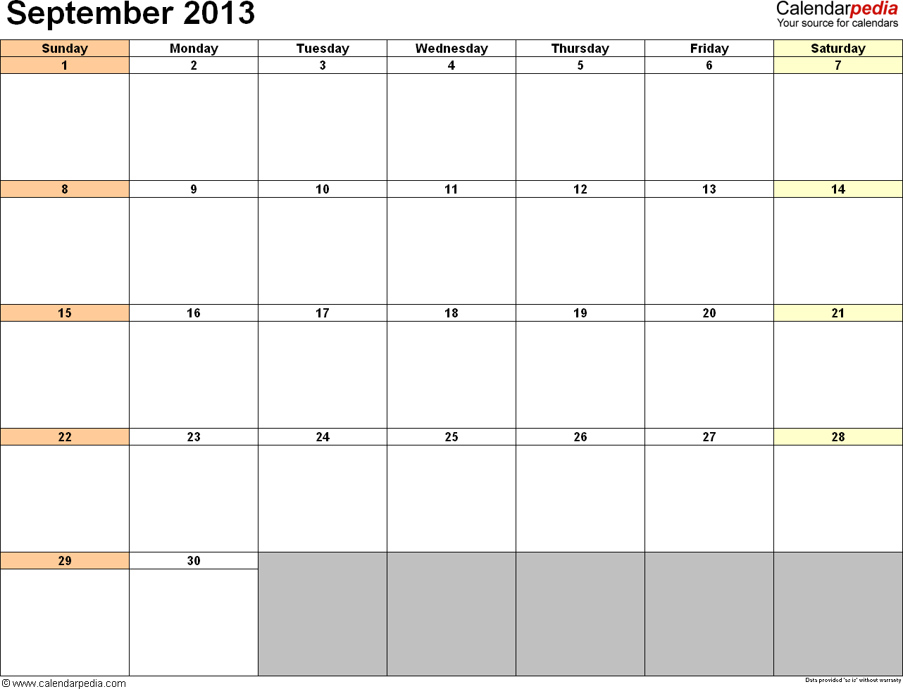 Calendar Template Printable 2013