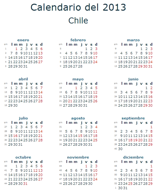 Calendario 2013 Chile Imprimir