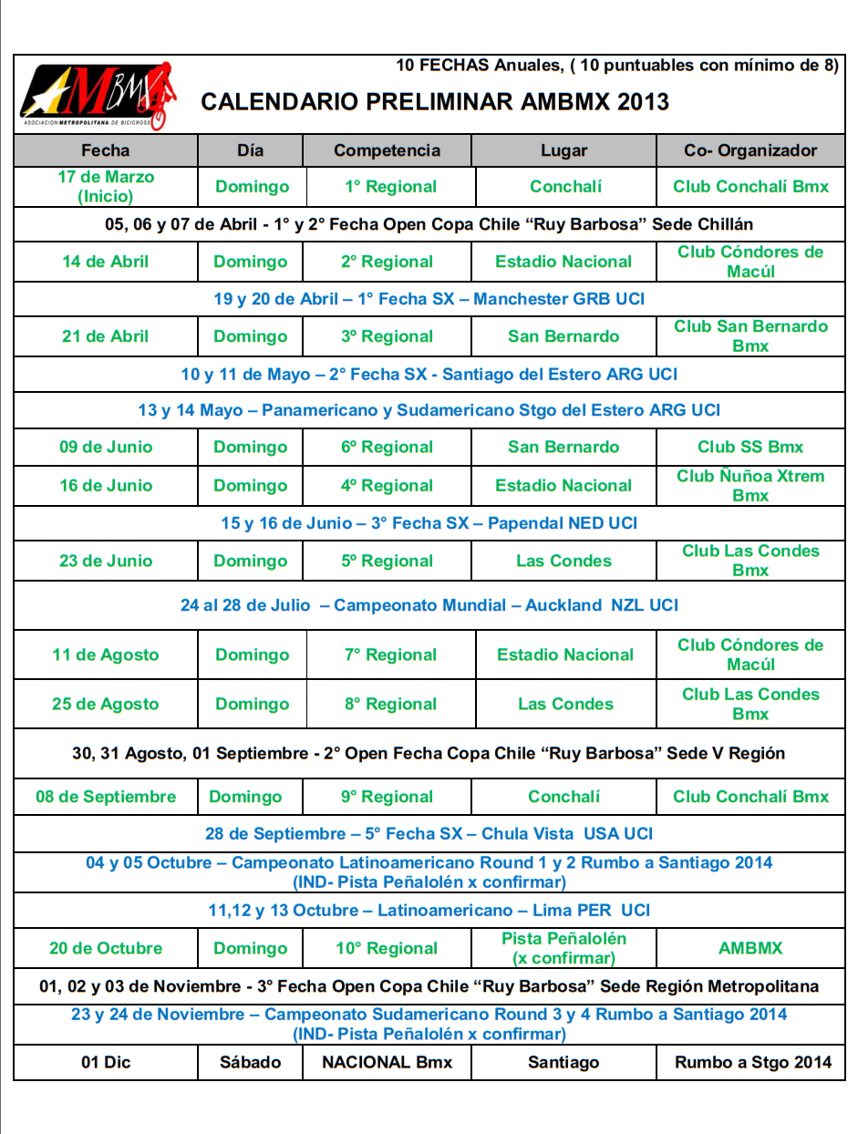 Calendario 2013 Chileno