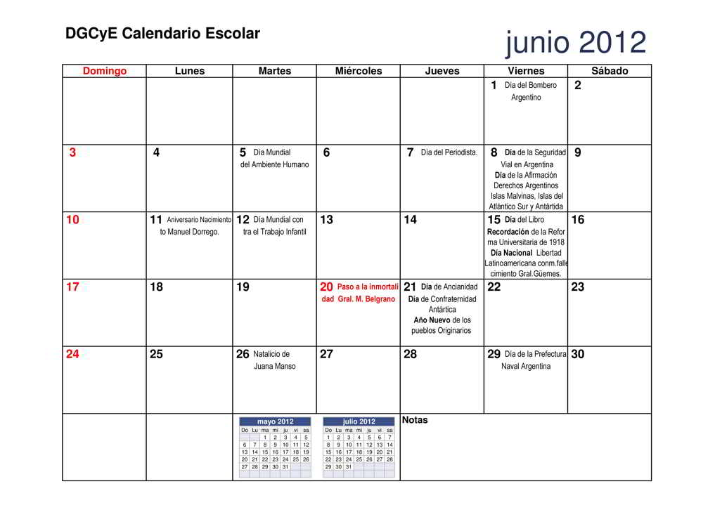 Calendario 2013 Colombia Junio