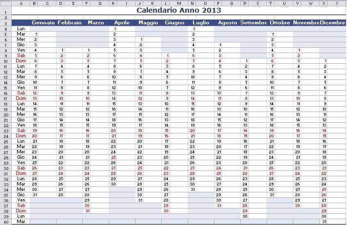 Calendario 2013 Excel Brasil