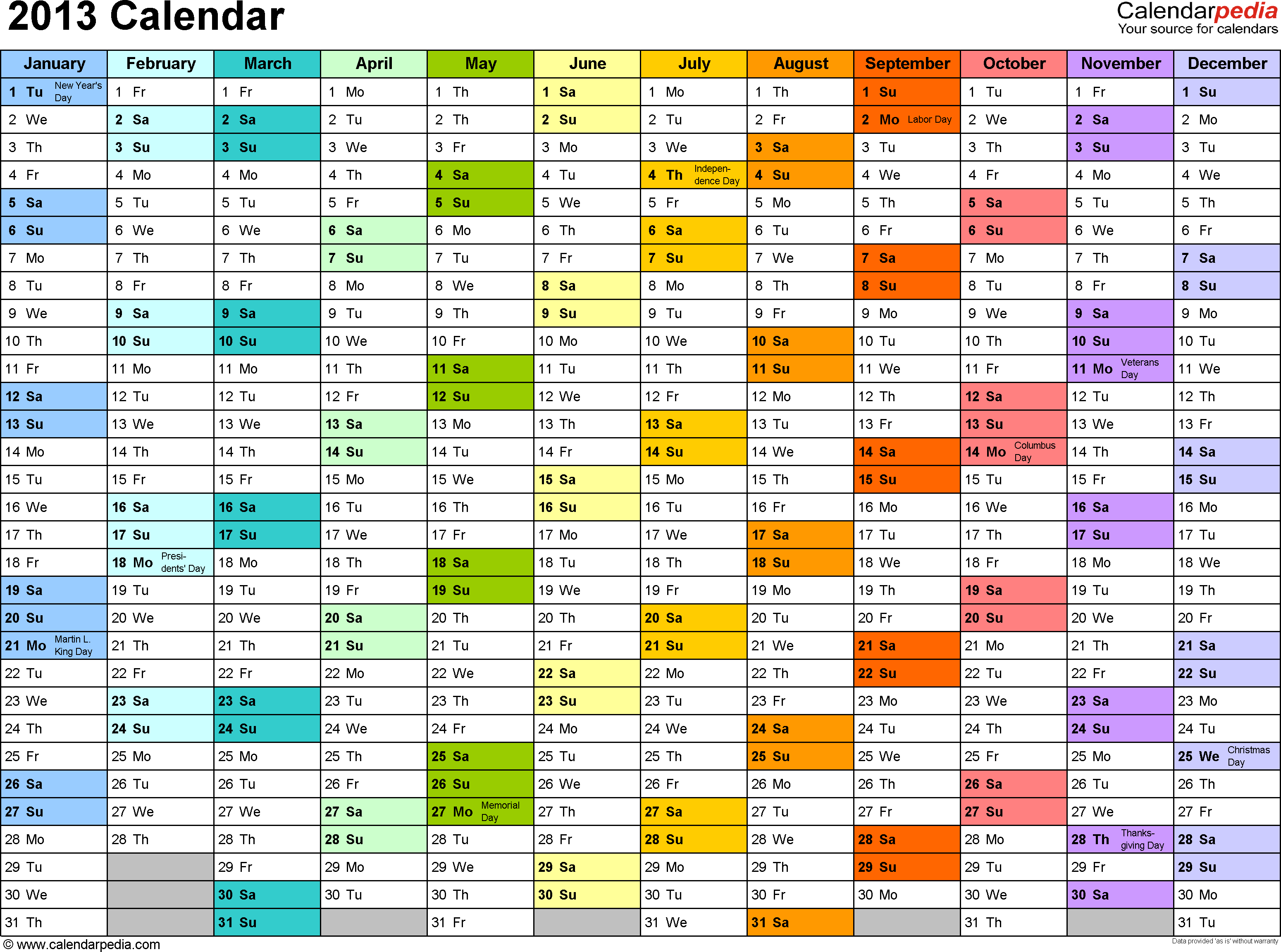 Calendario 2013 Excel Download