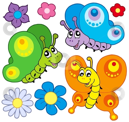 Cartoon Images Of Flowers And Butterflies